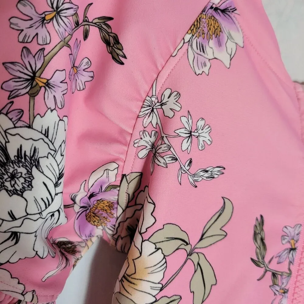 Seafolly Pink Floral Short Sleeve Boyleg Tank Size 3